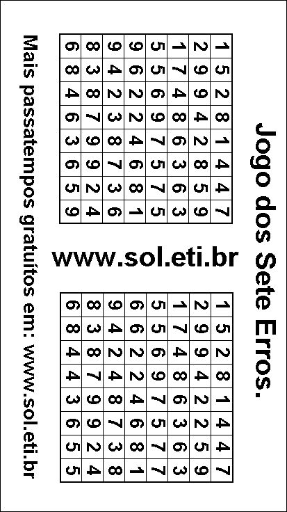 Jogo dos Sete Erros Para Imprimir: Numerais do Zero ao Sete.