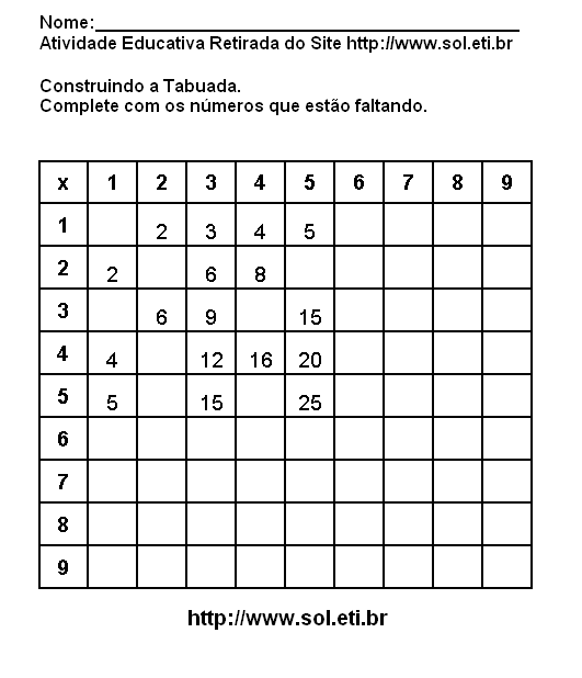 Quiz da Tabuada do 2 ao 9  Tabuada de Multiplicação do 2 ao 9