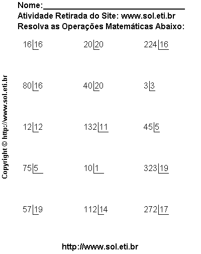 Atividades de Multiplicação e Divisão para 4º Ano