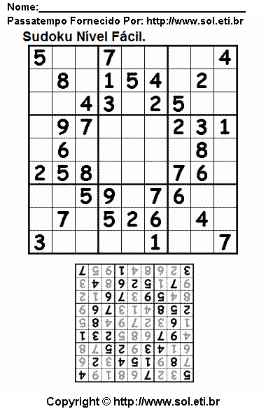Jogo de Lógica Matemática Sudoku Para Imprimir Com Respostas. Jogo