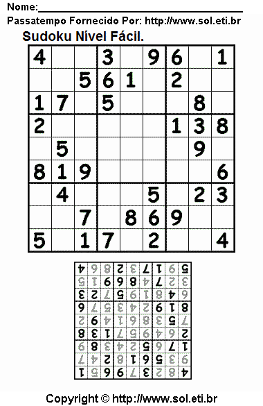 Jogo Sudoku Fácil Com Respostas. Jogo Nº 66.