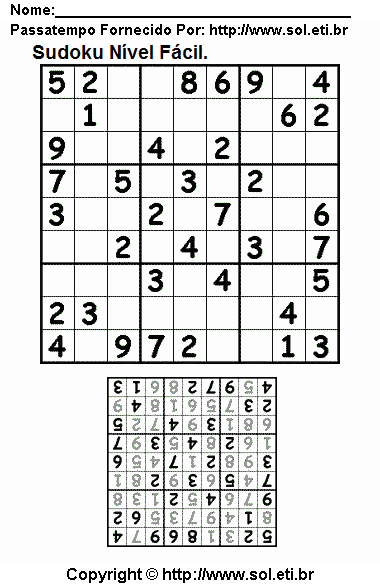 Jogo de Sudoku Para Imprimir Com Resposta.
