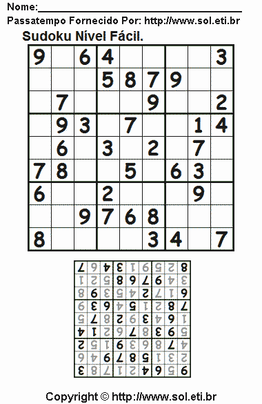 Sudoku Fácil Com Respostas. Jogo Nº 6.