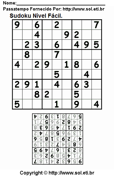 Quebra Cabeça Sudoku Fácil Para Imprimir Com Resposta. Jogo Nº 115.
