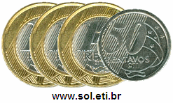 Moedas Totalizando 3 Reais e 50 Centavos